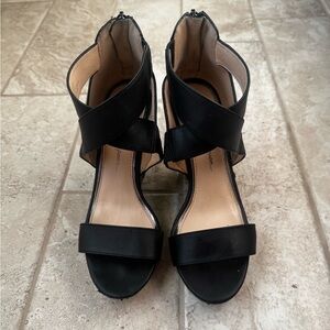 Jessica Simpson Black Jamilee Cross-Strap Wedge Heels